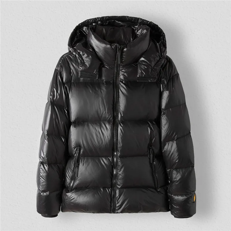 Shiny Black Gold Down Jacket Men Brand Causal Winter Thick Coats 50% Gray Duck Down Jacket Fashion Warm Hooded Puffer Jackets