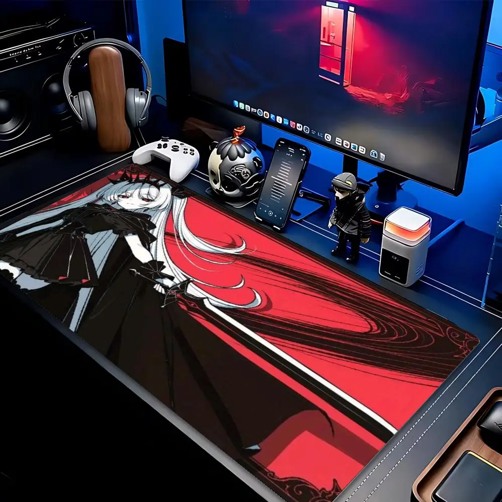 Large XXL Anime Girl Gaming Mouse Pad Red Crescent Moon Deskmat Non‑Slip Rubber Keyboard Desk Mats Gothic Computer Mousepads