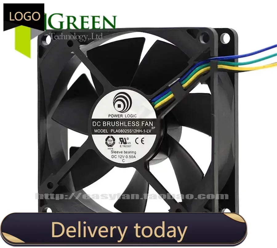 New POWER LOGIC 8025 80MM 80*80*25MM Comptuter CPU Case Cooling fan PLA08025S12HH-1-LV  12V 0.5A  with 4pin PWM