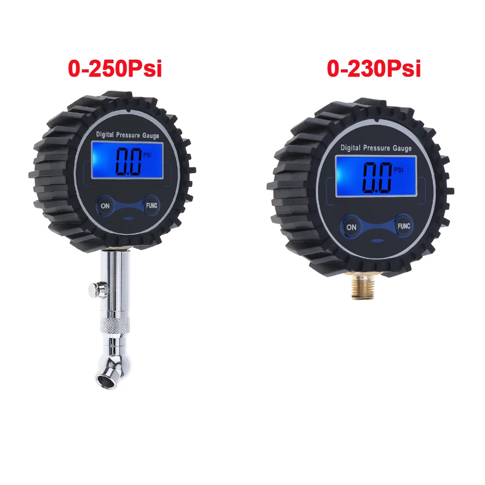 Portable  Digital  0 - 250 Psi Tire Gauge  for Car Tire with Short Pressure Measuring Valve, Blue Backlight Night Vision