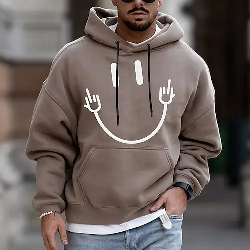 

Colorful Smiling Face Print Casual Loose Hooded Shirt Street Trend Hooded Shirt Men's Harajuku Hip-Hop Retro Sports Shirt MC11