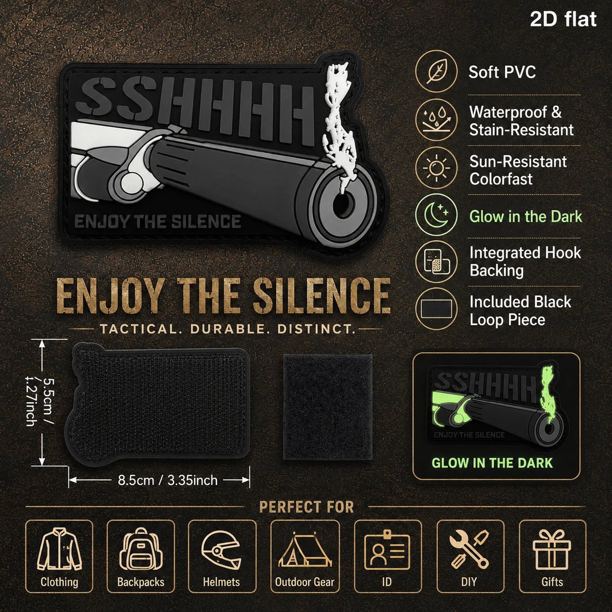 2D Flat Silent Tactical Shaped Pvc Material Decorative Velcro Patch with Multi-Gray Color Contrast, 3D Embossed Luminous Smoke-Effect Bold Letters, Wear-Resistant Pvc Material, Reusable and Removable, Available in Various Sizes, 1Pc/2Pcs/3Pcs, Suitable for Tactical Vests and Various Fabric Gear, Velcro Patch with Free Backing