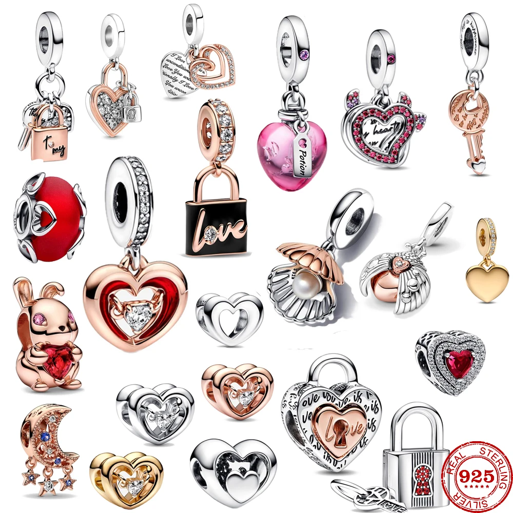 2025 New 925 Sterling Silver Frosted Red Murano Glass & Hear