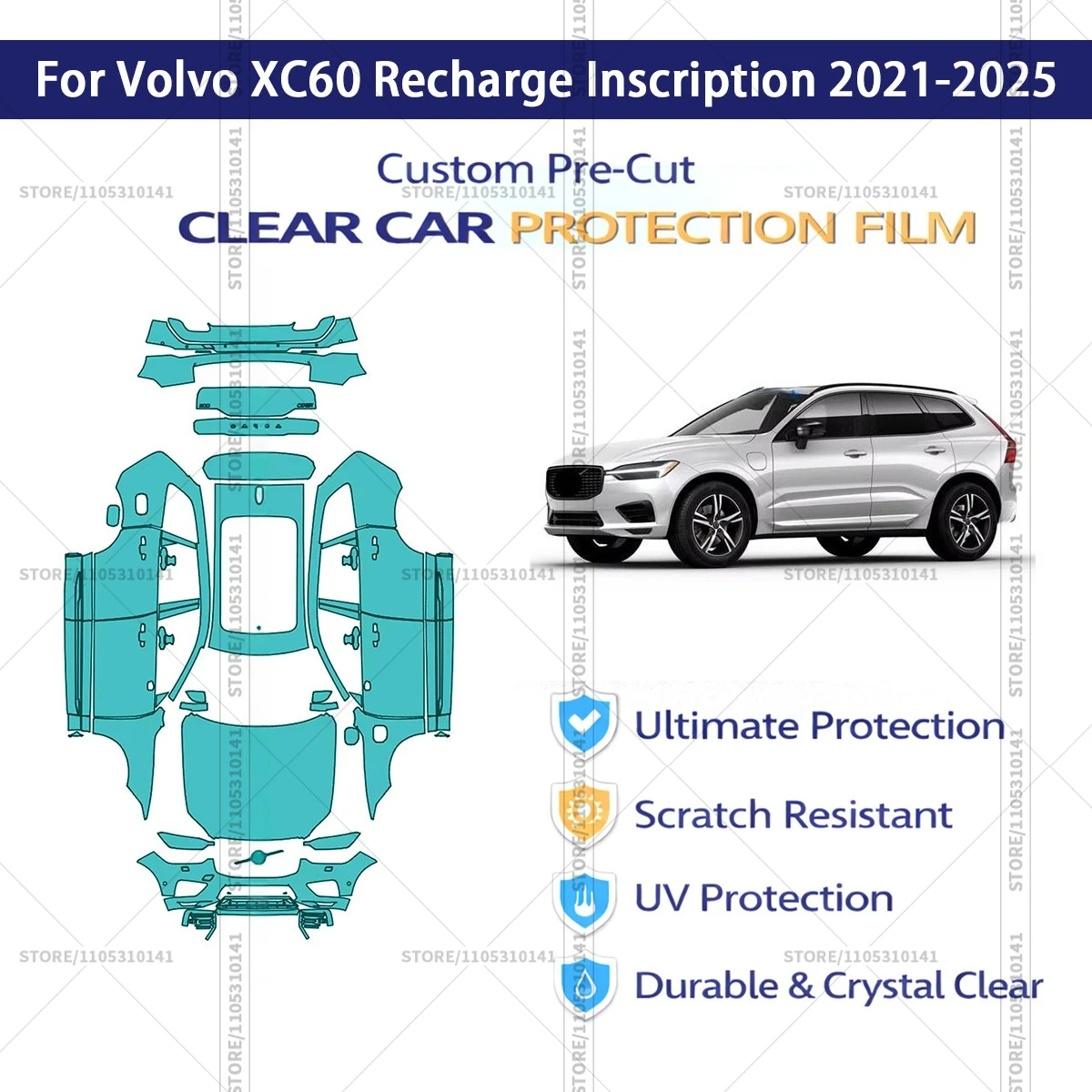 Precut Paint Protection Film Full Vehicle Anti-scratch Exterior TPU PPF For Volvo XC60 Recharge Inscription 2021-2025