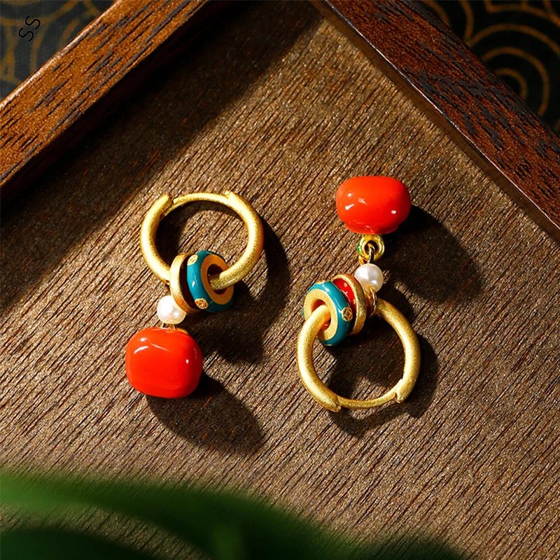 

More Than One Wears Hoop Earrings for Women New Chinese Niche High Sense of Meaning Design Persimmon Ruyi Lucky Symbol Loops