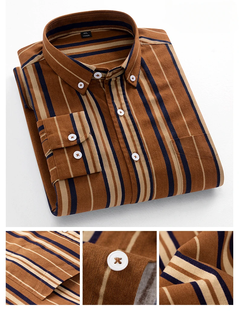 Casual Long-sleeve Shirts for Men Slim Fit Plain Shirt 100%cotton Plaid Striped Tops Soft Designer Fashion Korean Trends Clothes