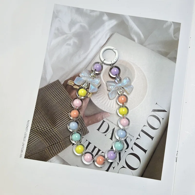 Little Fresh mermaid bow mobile phone chain Wrist strap Universal headphone chain Candy colored carry-on accessories