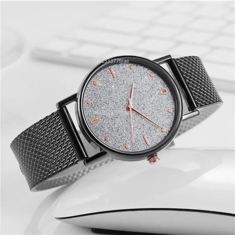 2024 Luxury Black Women Watches Starry Sky Mesh Silicone Strap Woman Fashion Quartz Wristwatch Ladies Clock  Simple Relogio