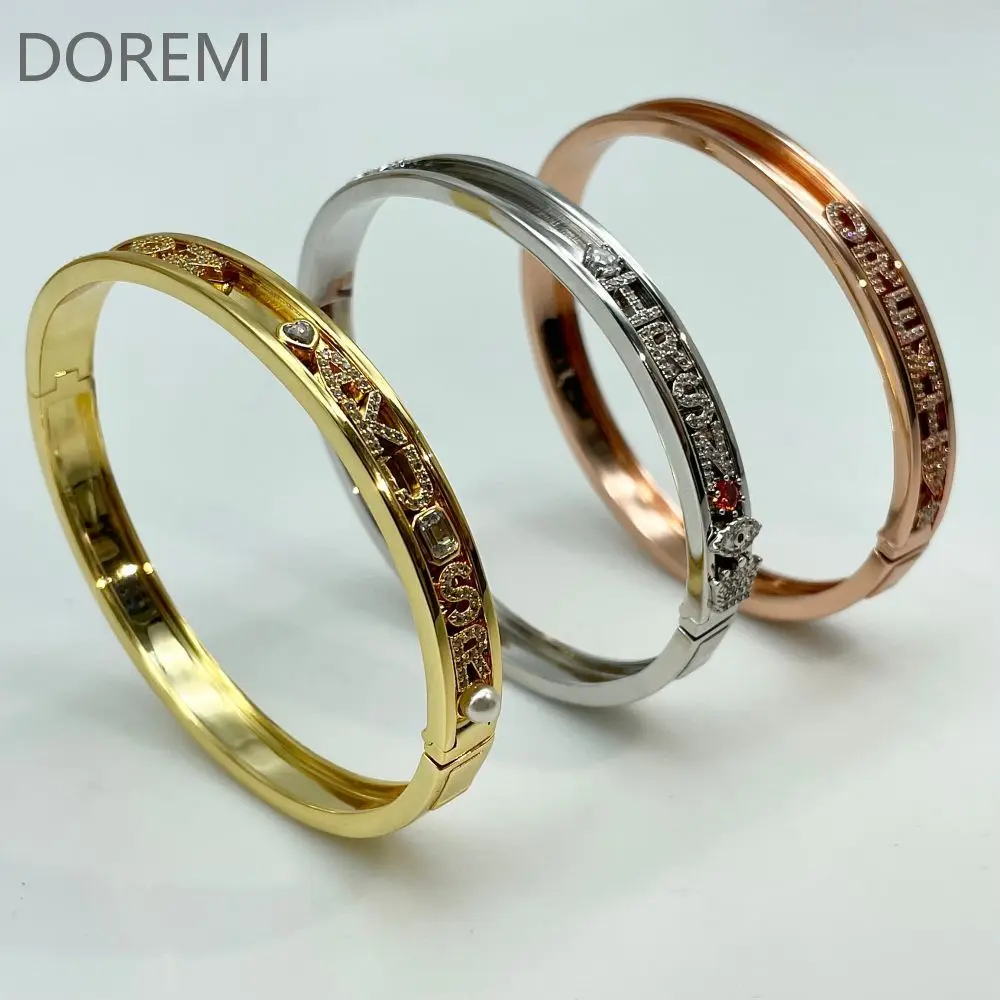 DOREMI Personalized Charms Slide Bangle English Letters 12 Birthstone Charm Heart Star Slide Bangle