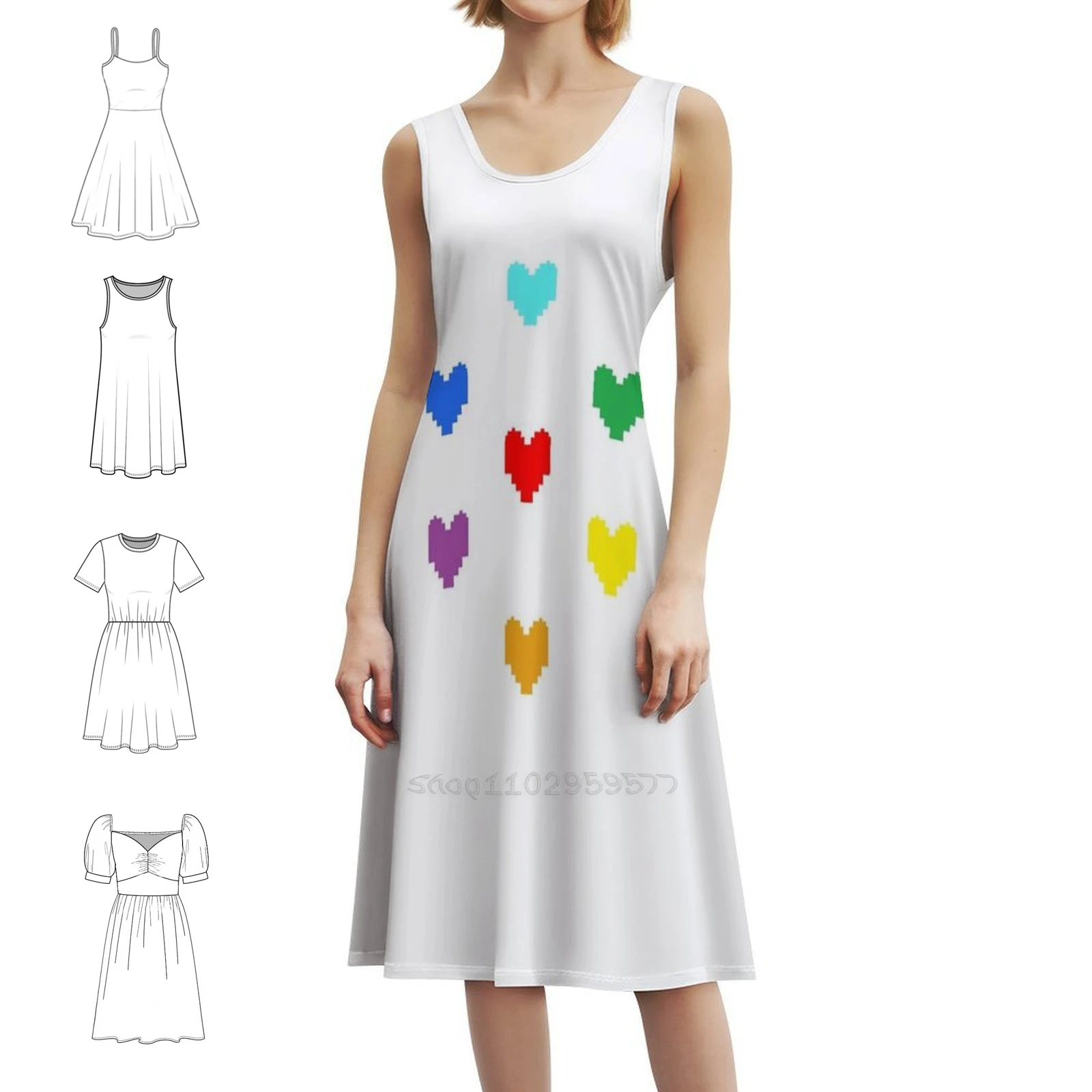 فستان Undertale Hearts ذو فتحة عنق على شكل قلب فستان حفلات صيفي أنيق للنساء قلوب Undertale Souls قوس قزح بكسل أنثى #1
