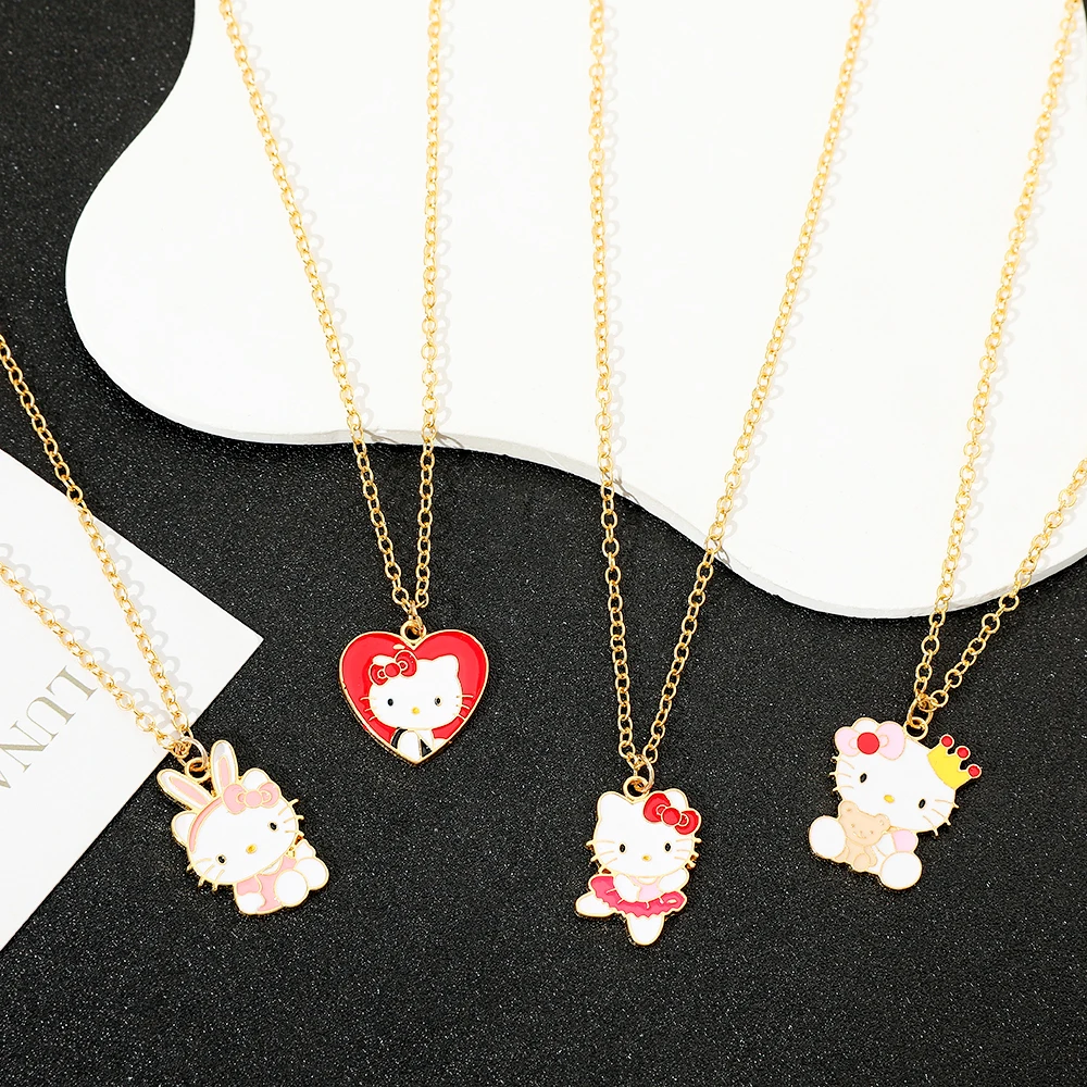 Sanrio Cute Hello Kitty Pendant Necklace 4 Creative Anime Peripheral Metal Costume Jewelry Exquisite Birthday Gift