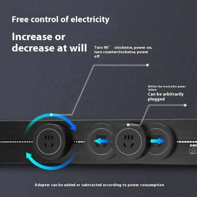 Enchufe de pista de pared de aluminio con interruptor, toma de corriente móvil para cocina, escritorio, enchufes de riel de 60cm