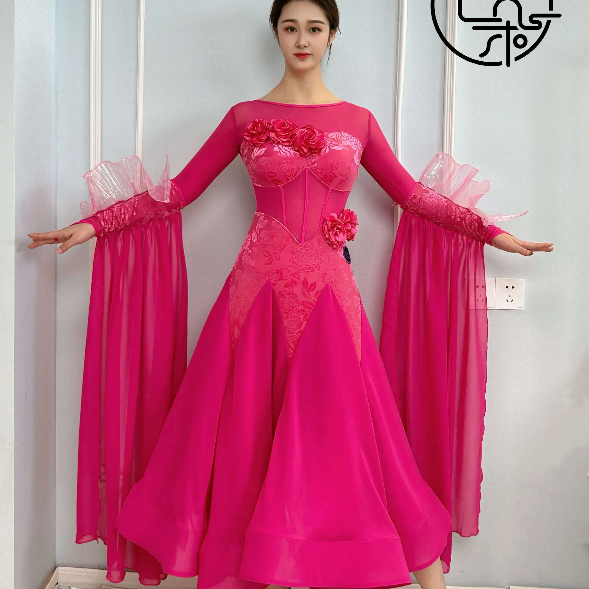 2026 High End Waltz Dance Costume Ballroom Dance Competition Dresses Women Prom Party Performance Wear Velvet Long Dress L18282