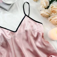 Women's Smooth Satin Pajamas V-Neck T-Shirt Ruffled Edges And Bow Shorts Simple And Breathable Pajama Set Sling Home Clothing 4