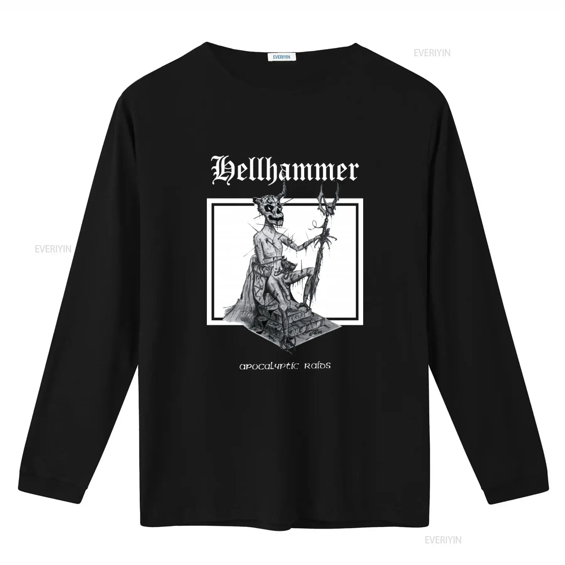 Hell Hammer Apocalyptic Raids Gothic Skull Print T Shirt for Men Unique Design High Quality Fabric vintage Washed homme