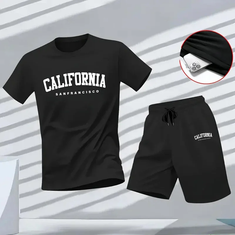 California Fashion Print T-shirt & Shorts Male Tracksuit 2pcs Set 2026 Summer Daily Casual Sporty Jogging Suit Men's Clothes