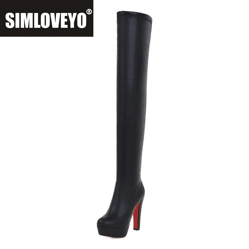 

SIMLOVEYO Shoes Сексуальные ботинки на платформе, черные ботильоны выше колена на блочном каблуке 13 см, высокие вечерние клубные ботинки, большой размер 45, 46 47 48