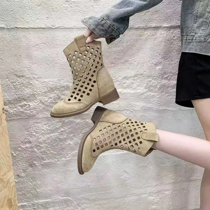 

Модные полые сандалии 2026: Новые дышащие универсальные ботинки на платформе с круглым носком в западном стиле