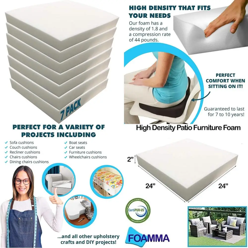 

High-Density Outdoor Couch Cushion Replacement, 2 x 24 x 24 Square Foam Pad for Patio Furniture, Durable Square Cushion Inserts