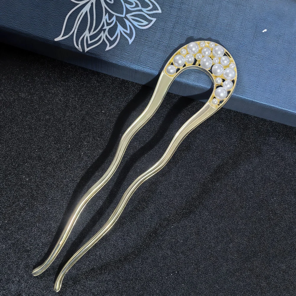 Metall-U-förmige Haarstäbchen mit Perlenquaste, Haargabel, Haarspange, französische Haarnadeln, Haaraccessoires für Damen und Mädchen, Haarschmuck, Styling-Tool – Detail 2