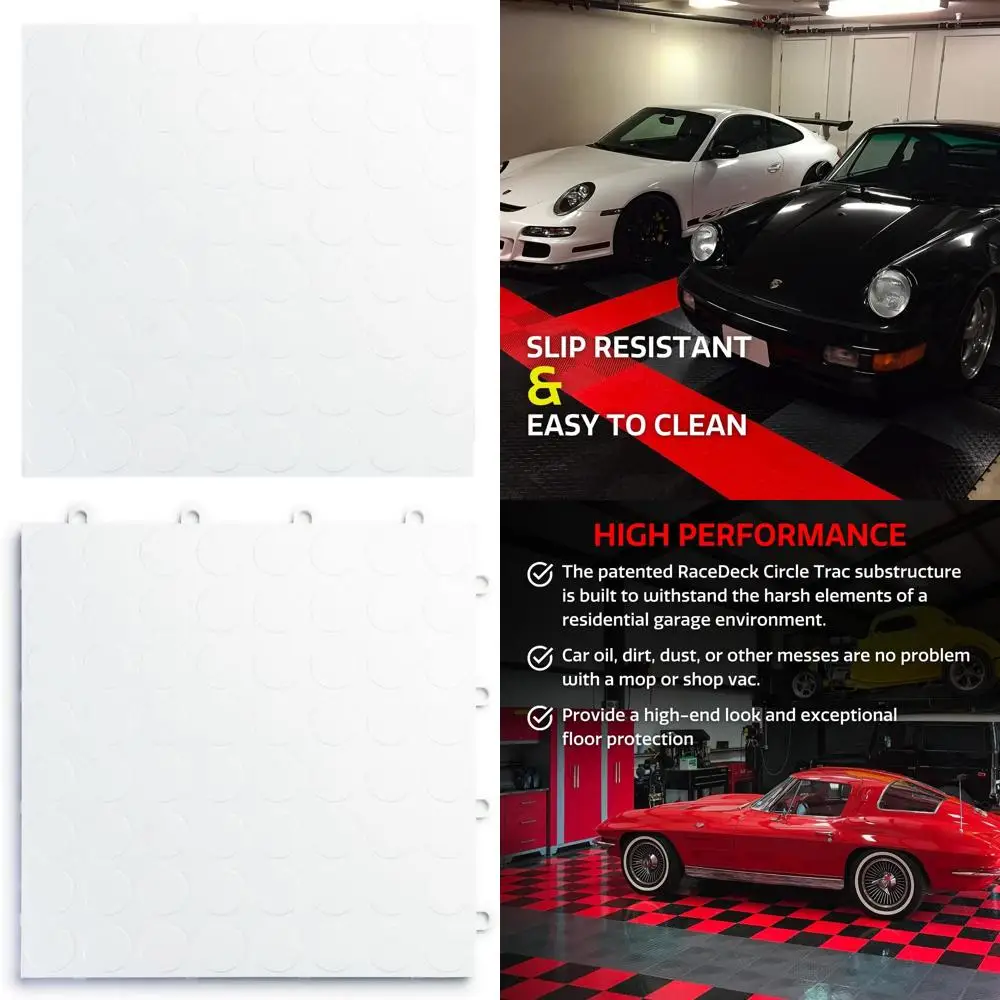 

Interlocking Non-Slip Heavy-Duty Copolymer Garage Floor Tiles, Easy Install, White, Pack of 12 (12 x 12 Tiles, 12 Sq Ft)