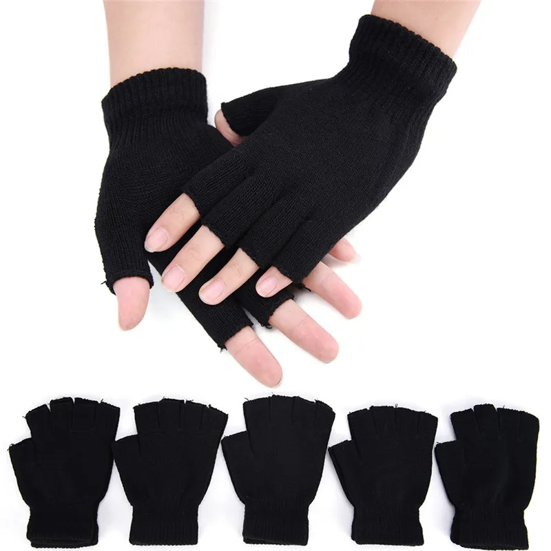 1 Paar schwarze halbe Finger finger lose Handschuhe für Frauen und Männer Wolle stricken Handgelenk Baumwoll handschuhe Winter warme Trainings handschuhe heißer Verkauf