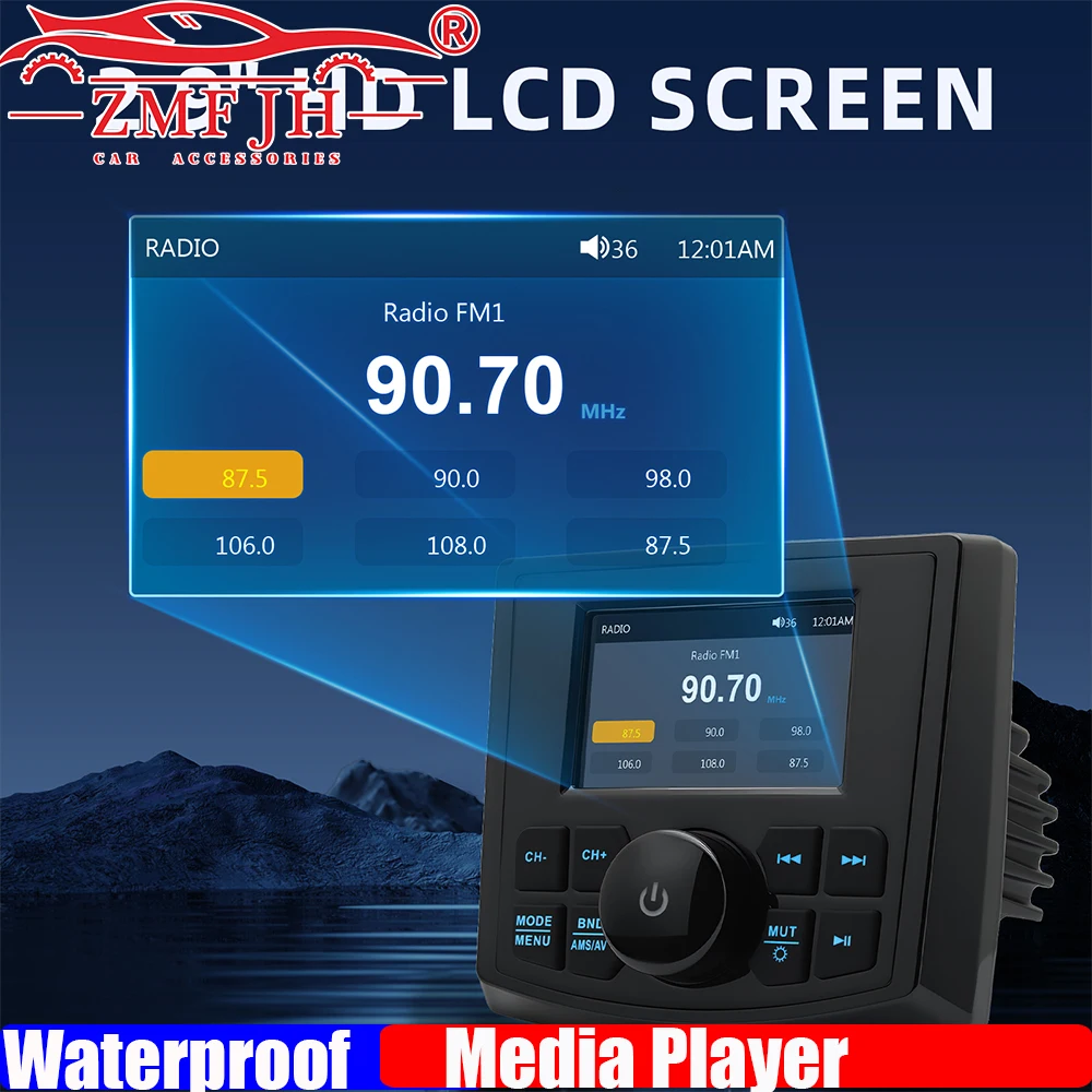 Marine Radio MP5 Boat Radio Stereo Display Media Video Player Waterproof Bluetooth-compatible AUX AM FM RDS for ATV UTV SPA RZR