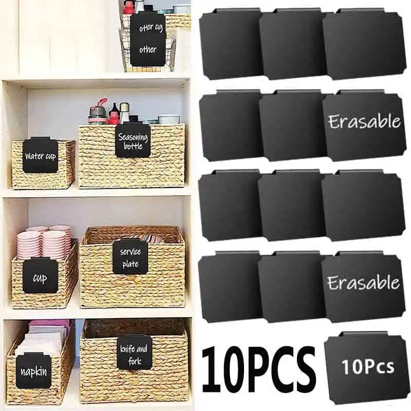 10Pcs Removable Chalkboard Labels Clip Reusable Storage Bins Pantry Labels Clothes Storage Basket Tags Assortment Accessories