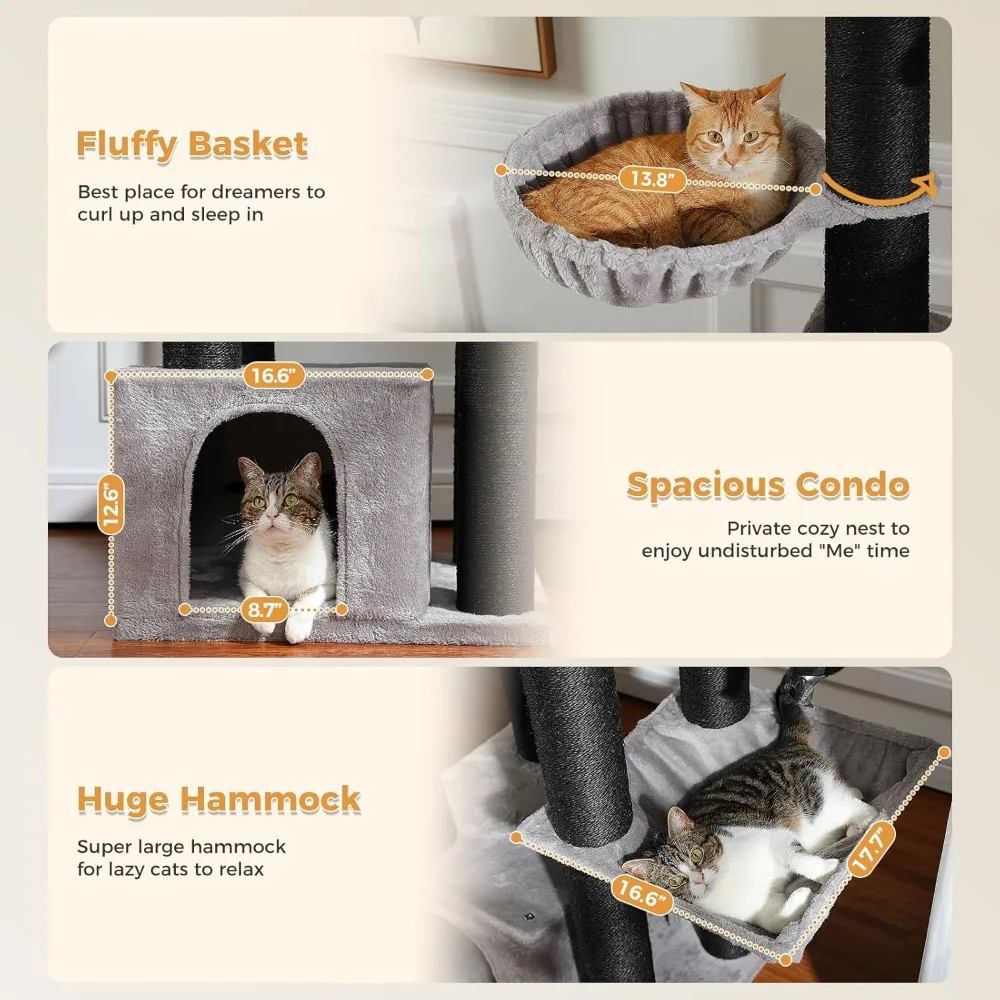 "برج قطط داخلي قوي مقاس 67 بوصة للقطط الكبيرة مع 13 قطعة خدوش سميكة وجثم كبير وتصميم واسع" #4