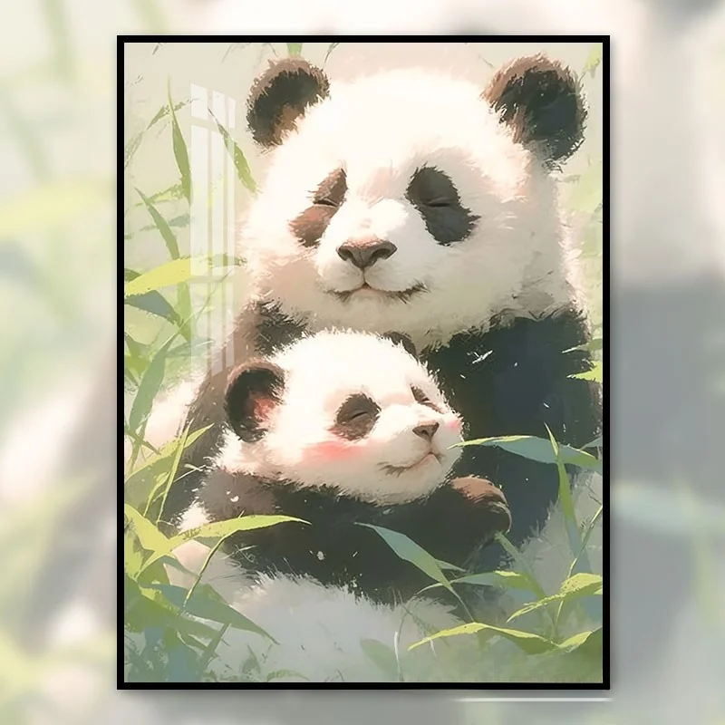 

Beginner Friendly Cross Stitch Kit National Treasure Panda Thread Embroidery DIY Diamond Sticker Home Fabric Art Modern Simple