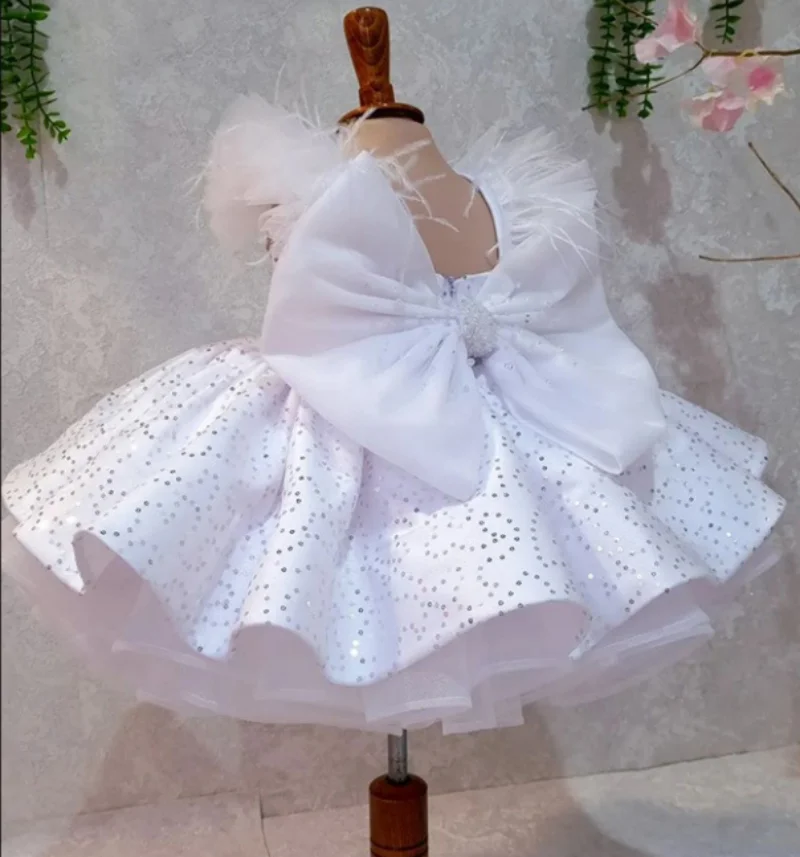 Robe en Satin Blanc pour Bébé Fille, Tenue Tutu avec Grand Nministériels d, pour ixd'Anniversaire de 1 An, Baptême, Nouvelle Collection 2024