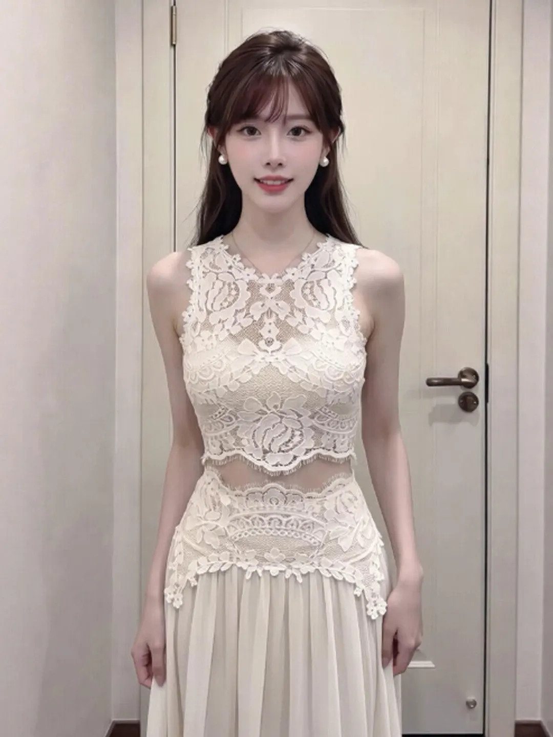 

Gentle Wind Cute Crop Top Skirt Set Age Reduction Whole Set Summer Fashion Casual Comfortable Short Sleeveless round Neck