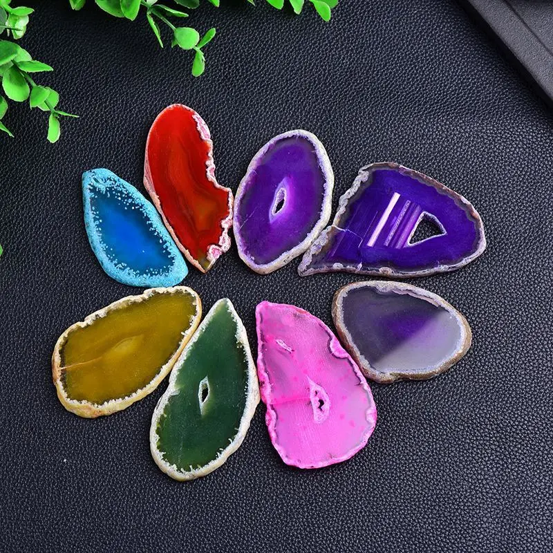 

1pc Natural Agate Geode Polished Irregular Crystal Slice Stone With hole DIY Pendant Mineral Home Decoration Healing Crystal