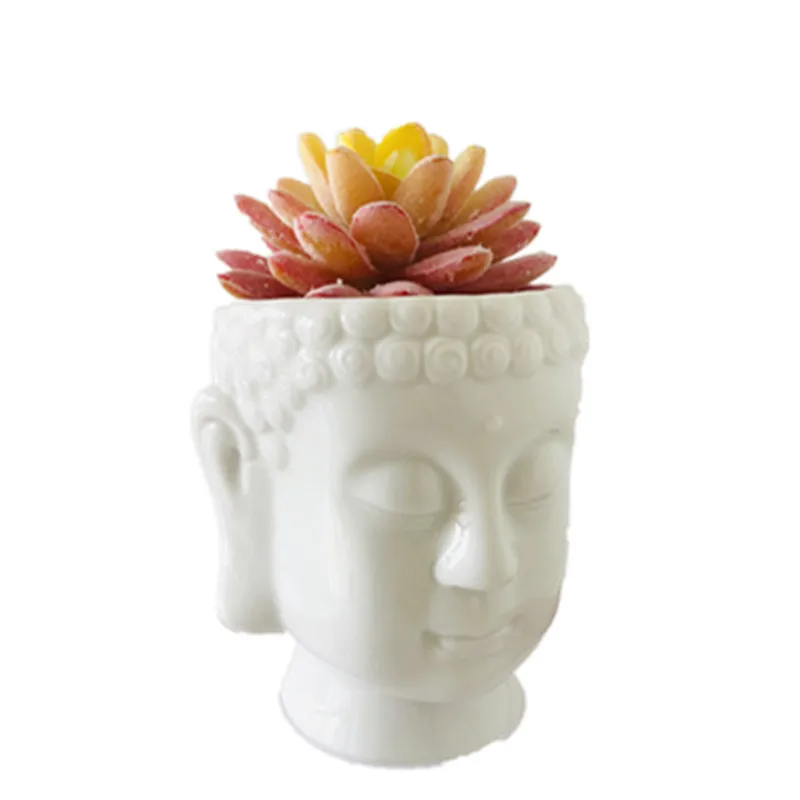 New Buddha head Planter Vase Mould Cement Plaster Clay Resin Craft Cement Flower Pot Making Silicone Candle Holder Molds