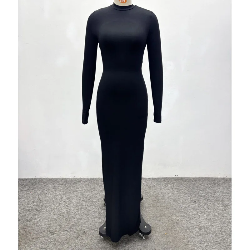 Elegant Sexy Women Dress Black Color Full Sleeve Hollow Out Back Slim Bodycon Long Maxi Dress Ladies Culb Party High Street view 5
