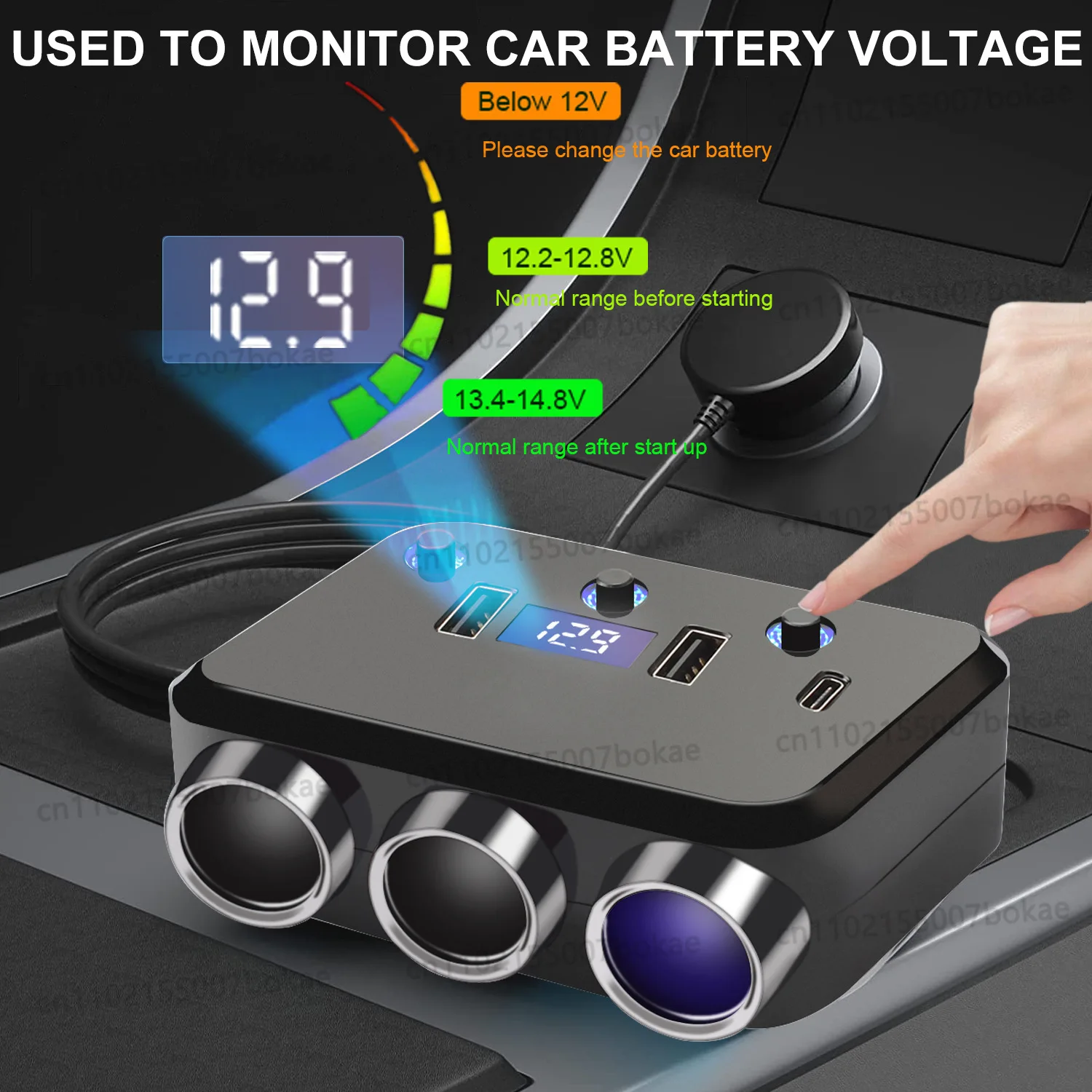 New car one to three cigarette lighter 12v-24v power adapter 3100ma independent switch output