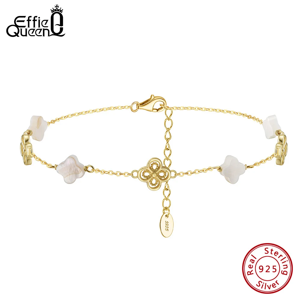 

Effie Queen 925 Sterling Silver Shell Anklt Four Leaf Clover Style Nature Design Body Chain Romantic Gift for Her Wearing GMA03