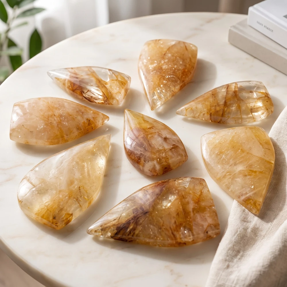 Natural Golden Healer Quartz Teardrop, Polished Crystal Ornament, Home Decor, Holiday Gifts, Mineral Specimen