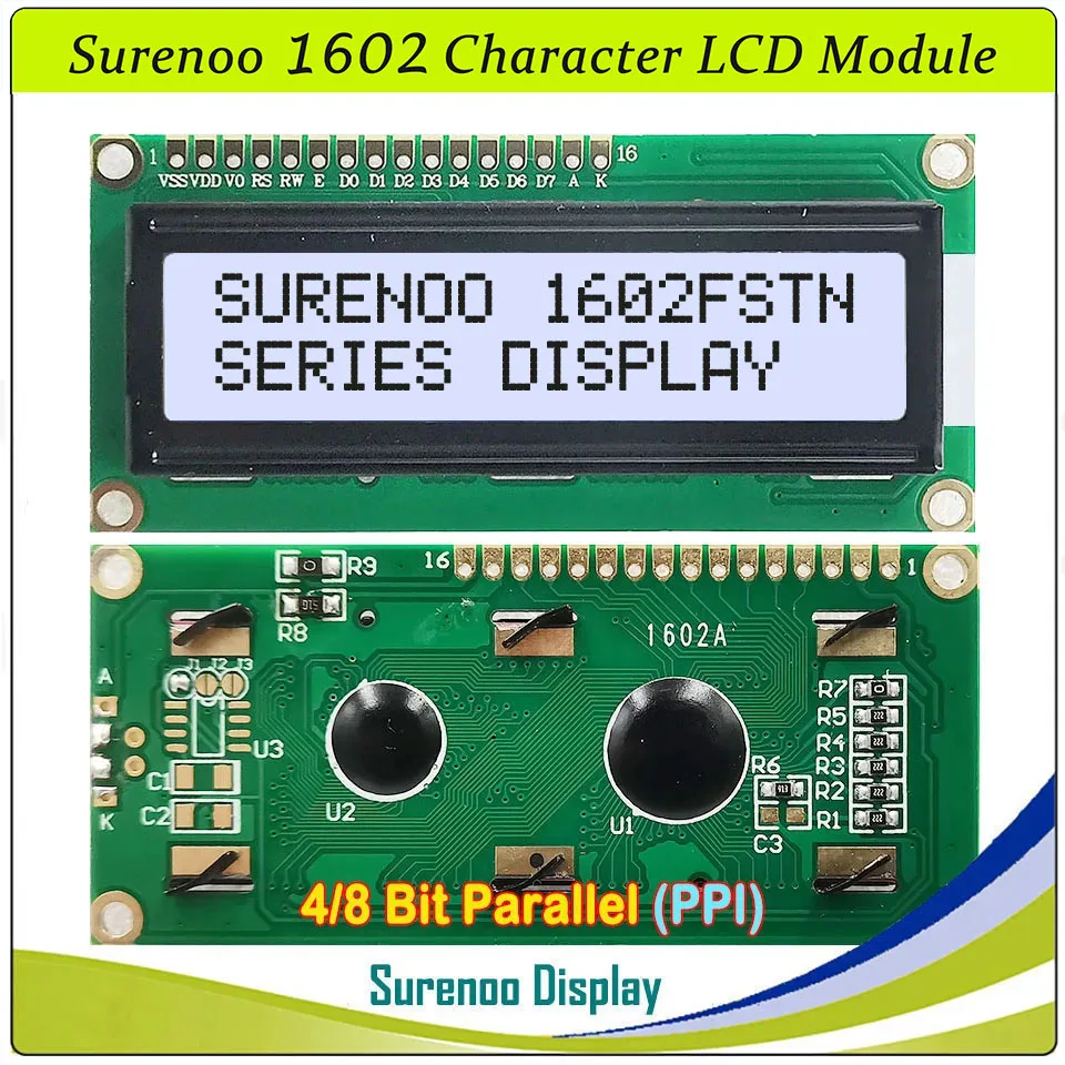 Surenoo 162 16X2 1602 5V Parallelo IIC I2C Carattere Modulo LCD Pannello dello schermo LCM STN Giallo Verde Blu Bianco Cielo Blu