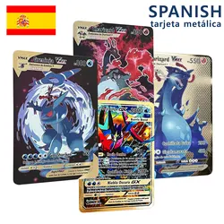Tarjetas de Metal de Pokémon en español Pikachu Arceus Charizard, tarjeta Flash comercial DIY, regalo de dibujos animados de Anime