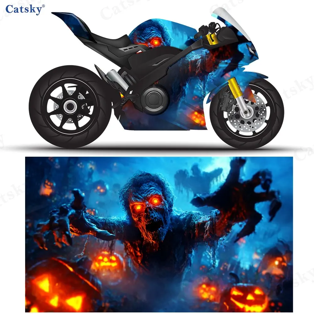 

Pumpkin Lanterns And Terrifying Skeletons Motorcycle Sticker, Detachable Sticker, Universal For Motorcycles, Durable And Scratch