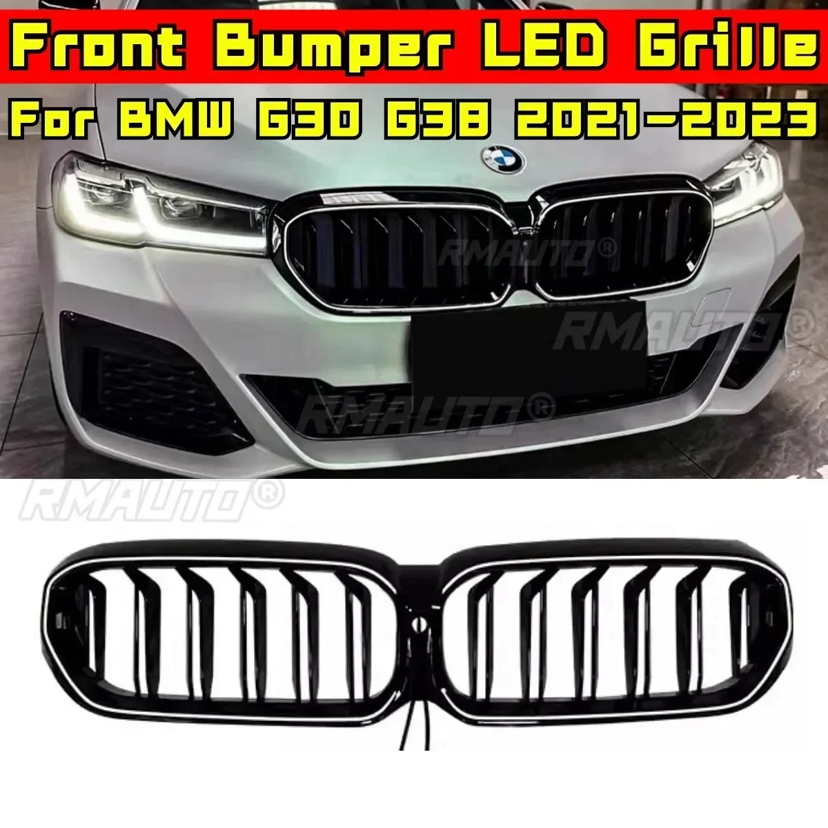 LED Front Racing Facelift Upper Radiator Grilles For BMW 5 Series G30 G38 2021-2023 Car Front Bumper Racing Grill Exterior Part