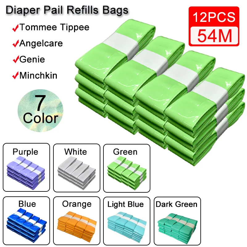 12 PCS Refill Bags Baby Diaper Garbage Bags For Angelcare Trash Bucket Replacement Liners Garbage Bag For Sangenic Tommee Tippee