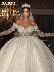 Elegant 3D Flower Wedding Dress 2026 Sparkling Off-shoulder Beaded Bridal Gown Charming Classic Ball Gown Vestidos De Novia