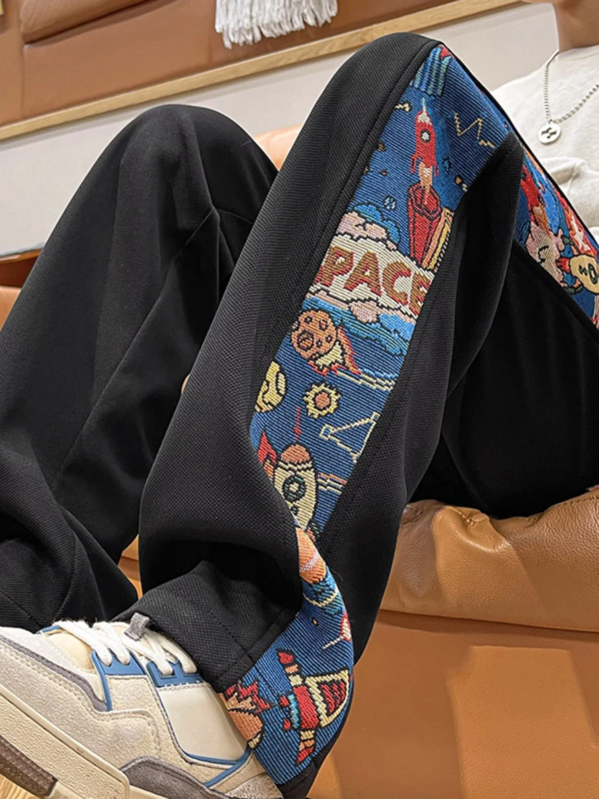 

Мужские брюки с плотной вышивкой, свободные, прямые, повседневные, в американском ретро-стиле, больших размеров, рабочие, с узором «Сосна»