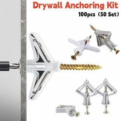 100pcs Drywall Anchor Kit Aircraft Type Expansion Pipe Gypsum Board Expansion Plug Butterfly Shaped Hollow Wall Expansion Nail
