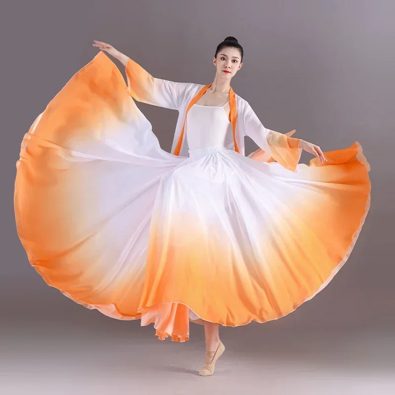 360 Degrees Ballet Dance Skirts Women Elegant Long Gradient Flowy Skirt Gymnastics Practice Dancewear Classical Dancing Costume