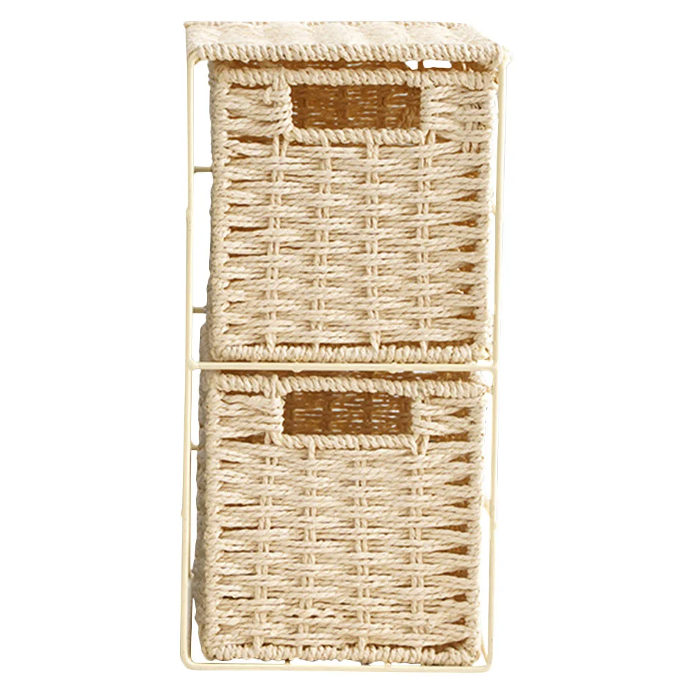 

Storage Baskets Rattan Double Layer Organizer Container Box Sundries Dual-layer Drawer Type Khaki Home