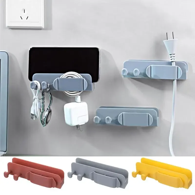 Wall Mounted Storage Box Adhesive Mobile Phone Plug Charging Holder Universal TV Remote Organiser Home Storage Accessories