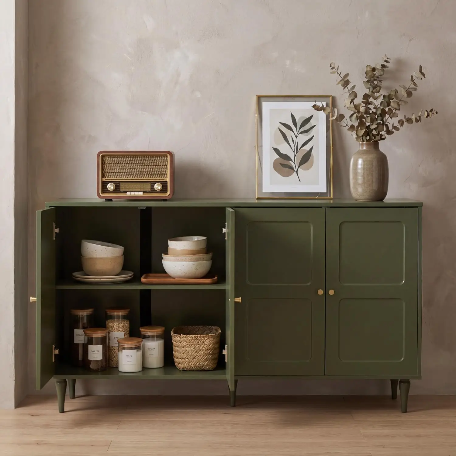Forest Green Storage Cabinet 4 Doors Adjustable Shelves, Customized